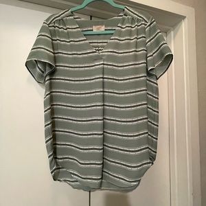 LOFT Teal Striped Blouse
